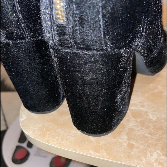 Black Faux Suede over the knee block heel boots - Picture 5 of 9